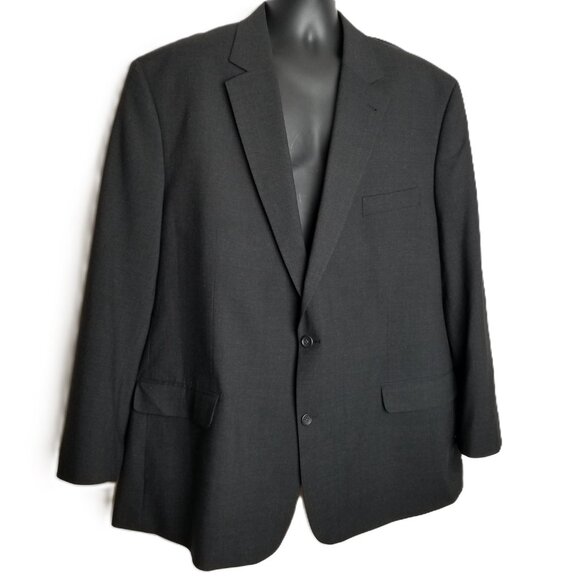 GS Mens Suit Jacket 54PRG Charcoal Black Wool Blend Professional Business Portly - Picture 1 of 11